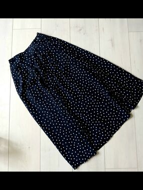 Women Indigo polka dot 100% cotton skirt, S-M, long, adjustable waist, mint